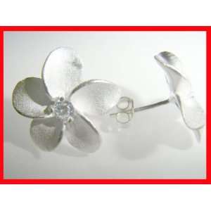  White Topaz Flower Earrings Solid Sterling Silver #0740 
