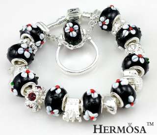 Hermosa Set Black Snowflake Charms Silver Bracelet+Ring  