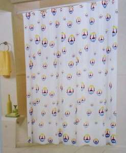 Peace Sign Rainbow Fabric Shower Curtain and Hooks  