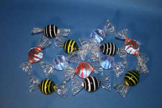 12 STRIPED MURANO ART GLASS CANDY CANDIES LOLLIES SWEETS LOT  