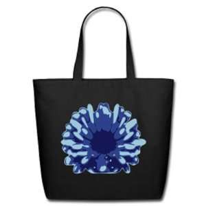  Blue Daisy on Black Tote Bag 