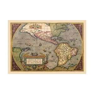  Map of The Americas 12x18 Giclee on canvas