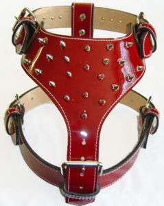 XL Patent Leather Dog Harness Spiked Pitbull  