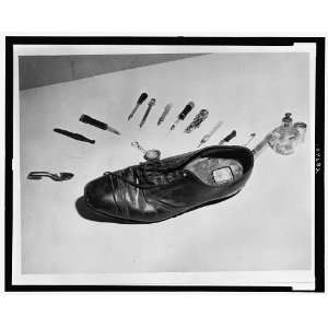  Shoe,metal box,cut out,heel,drug paraphenalia,1955