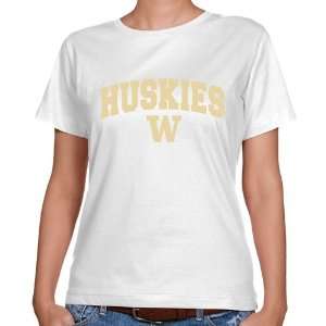   Huskies Ladies White Logo Arch Classic Fit T shirt: Sports & Outdoors