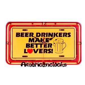  BEER DRINKERS MAKE BETTER LOVERS Neon License Plate Clock 