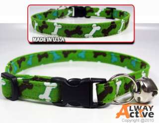 CUTIES DOG BONES on LIME ::. Breakaway SAFETY CAT Collar .:: #739 