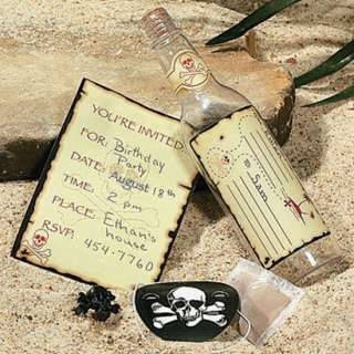 24 Pirate Party Invitations Message in a Bottle Skull  