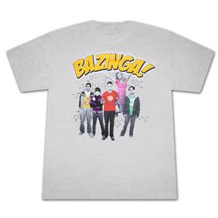   Bang Theory Bazinga Group Light Grey Graphic Tee Shirt 