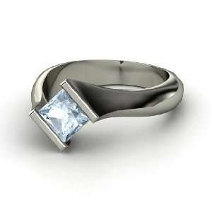  Slant Ring, Princess Aquamarine Platinum Ring Jewelry