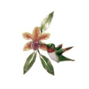  Bovano Enamel Copper Wall Art Hummingbird Orchid Flower 