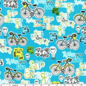 SAVE ENERGY~MICHAEL MILLER~1/2YD~BICYCLES~TURN OFF LIGHTS~RIDE YOUR 