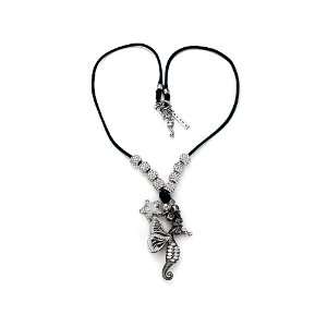   Crystal Seahorse and Star Leather Necklace with Toggle Clasp in Base