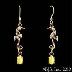  Seahorse Earrings with Gem, 14k Yellow Gold, Yellow set 