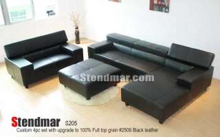 2PC MODERN EURO DESIGN BLACK LEATHER SECTIONAL SOFA S206D  