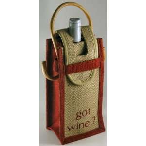  Red Tan Jute Wine Bag Gift Got Wine Wood Handle 