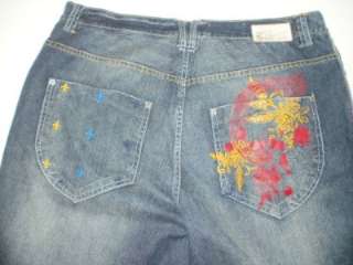 Mens Enyce Brand Jeans   Designer Rear Pocket Painting Sz 42x33.5 