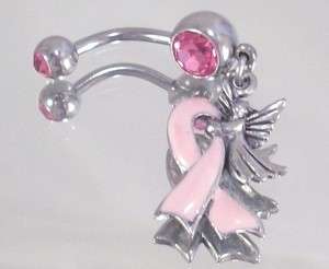 Breast Cancer Angel Pink Ribbon Silver Pewter Charms 316L Navel Belly 