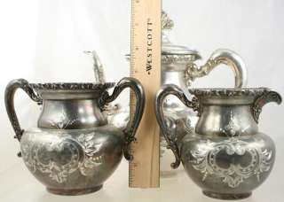 American Silverplate Co 3 Pc Tea Set Teapot Sugar Creamer Engraving 