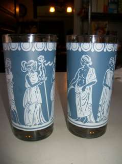 Pair of Glass Tumblers with Wedgewood Grecian Pattern  