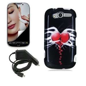 HTC MYTOUCH 4G BROKEN HEART ON BLACK CASE, RAPID CAR CHARGER, MIRROR 