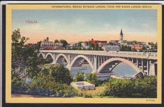 Laredo Texas Mexico International Bridge Linen Postcard  