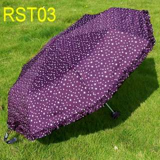   Compact Totes Parasol Rain & Sun Folding Ruffle Stars Umbrella  