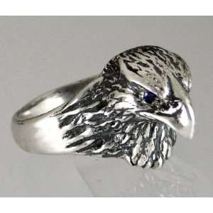  Sterling Silver Hawks Head Ring Accented with Genuine 