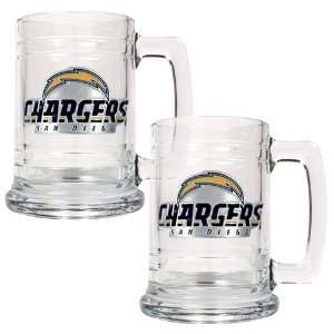 San Diego Chargers 2pc 15oz Glass Tankard Set   Primary Logo  