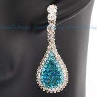 Fashion Shinning Water Drop Blue & White Crystal Stud Dangle Earrings 