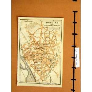  MAP 1906 COLOUR STREET PLAN MOULINS FRANCE ALLIER RIVER 