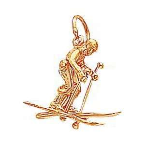  14K Yellow Gold 3D Snow Skier Charm Jewelry