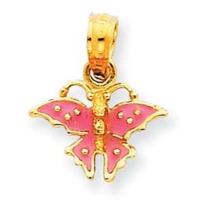  14k Gold Pink Enameled Mini Butterfly Pendant Jewelry