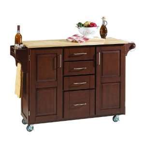   Cart with Natural Wood Top in Medium Cherry Finish Furniture & Decor