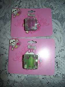   NWT Pink Cookie Pink Heart & Green Star Acrylic Rings   Sz 6.5  