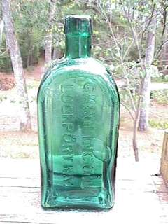 Antique Bottle Blue Green Gargling Oil Lockport NY  