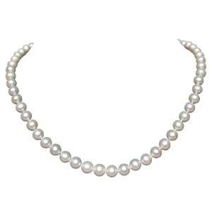 AAA+ Genuine Round 7 7.5mm White Pearl Necklace Silver Rose Clasp 16 