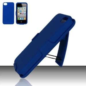 For iPhone 4 (AT&T/Verizon) Rubberized Holster w/ Clip Combo   Blue 