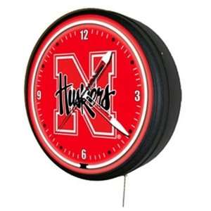 Nebraska Cornhuskers Large Neon Bar Wall Clock  Sports 