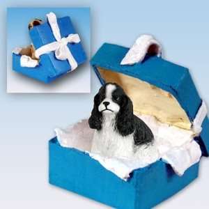  Cocker Spaniel Blue Gift Box Dog Ornament   Parti Black 