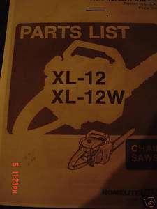 Homelite XL 12, XL 12 w parts list Manual  