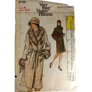    Vogue 8759 Sewing Pattern Misses Coat Size 8 Arts, Crafts & Sewing