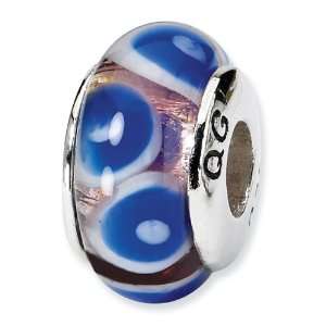    925 Silver Dark Blue White Circle Dots Charm Glass Bead: Jewelry