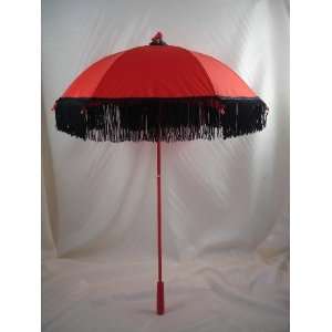  Elsie Massey #622B Victorian Red Parasol w/ Black Fringe 