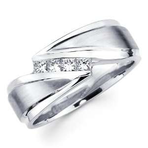 14K White Gold Princess Diamond Mens Couple Wedding Ring Band (0.32 