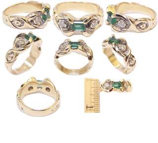 Fab Retro Solid 14K Gold, Emerald & Diamond Estate Ring  