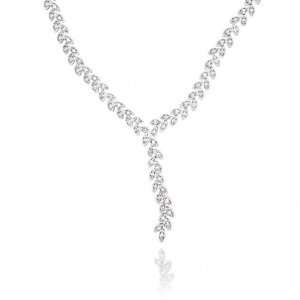   Jewelry Sterling Silver CZ Double Row Leaves Lariat Necklace: Jewelry