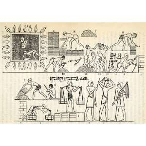  1854 Woodcut Ancient Egyptian Bricklayers Masonry 