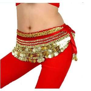 BellyRose Multi Row Gold Coins Belly Dance Wrap & Hip Scarf, Simple 