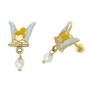  Disney   Pearl Tinkerbell Stud Earrings in 14k Yellow Gold 